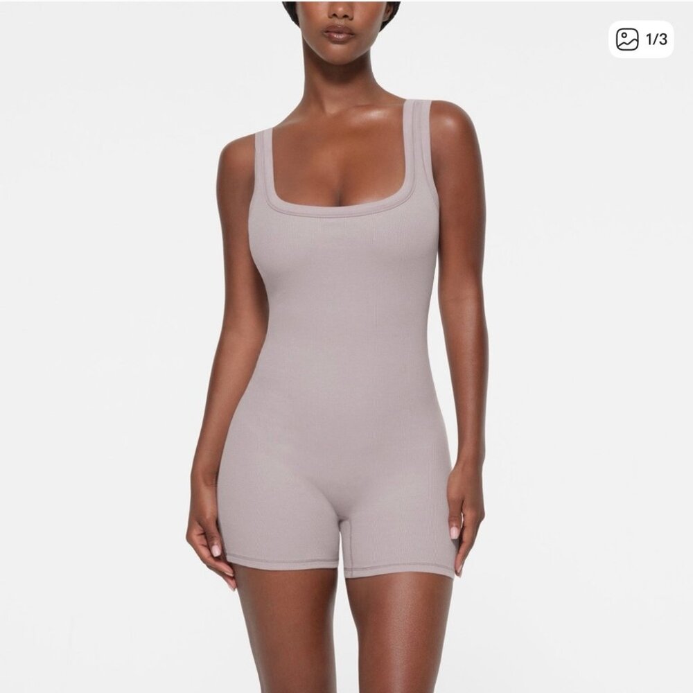 Skims Cotton Rib Onesie in Oyster